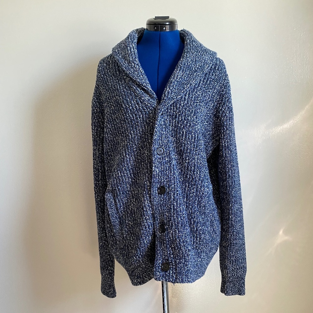 Banana Republic Marled Blue Shawl-Collar Men's Cardigan - Size: M